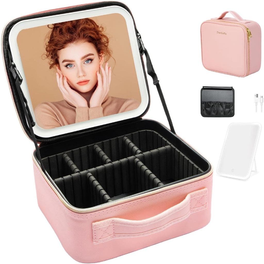 Kit Maleta Maquiagem completo Profissional Com Espelho e Luz Led e paleta de maquiagem superloja