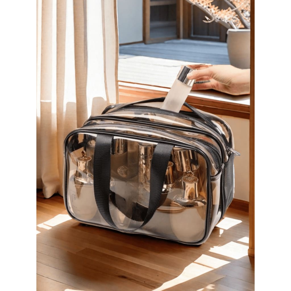 Bolsa De PVC Transparente Para Cosméticos Impermeável Portátil De Grande 31X21X16CM HZB05