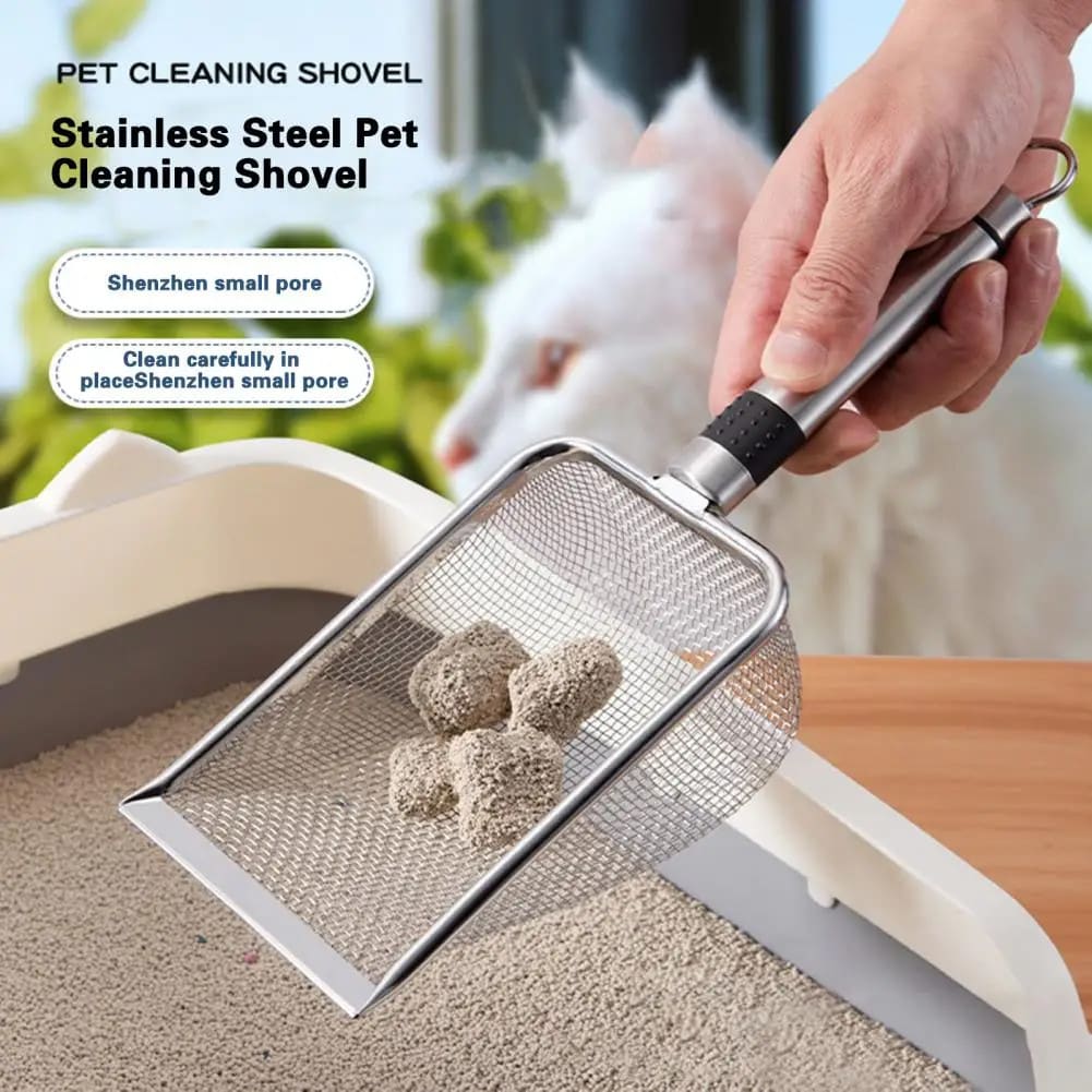 Prática Pá De Aço Inoxidável Para Animais De Estimação Confortável Scooper De Ninhada De Gato De Superfície Aumentada