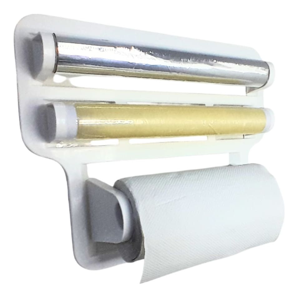 Porta Papel Toalha Triplo Suporte Preto Rolo Cozinha 4 Em 1