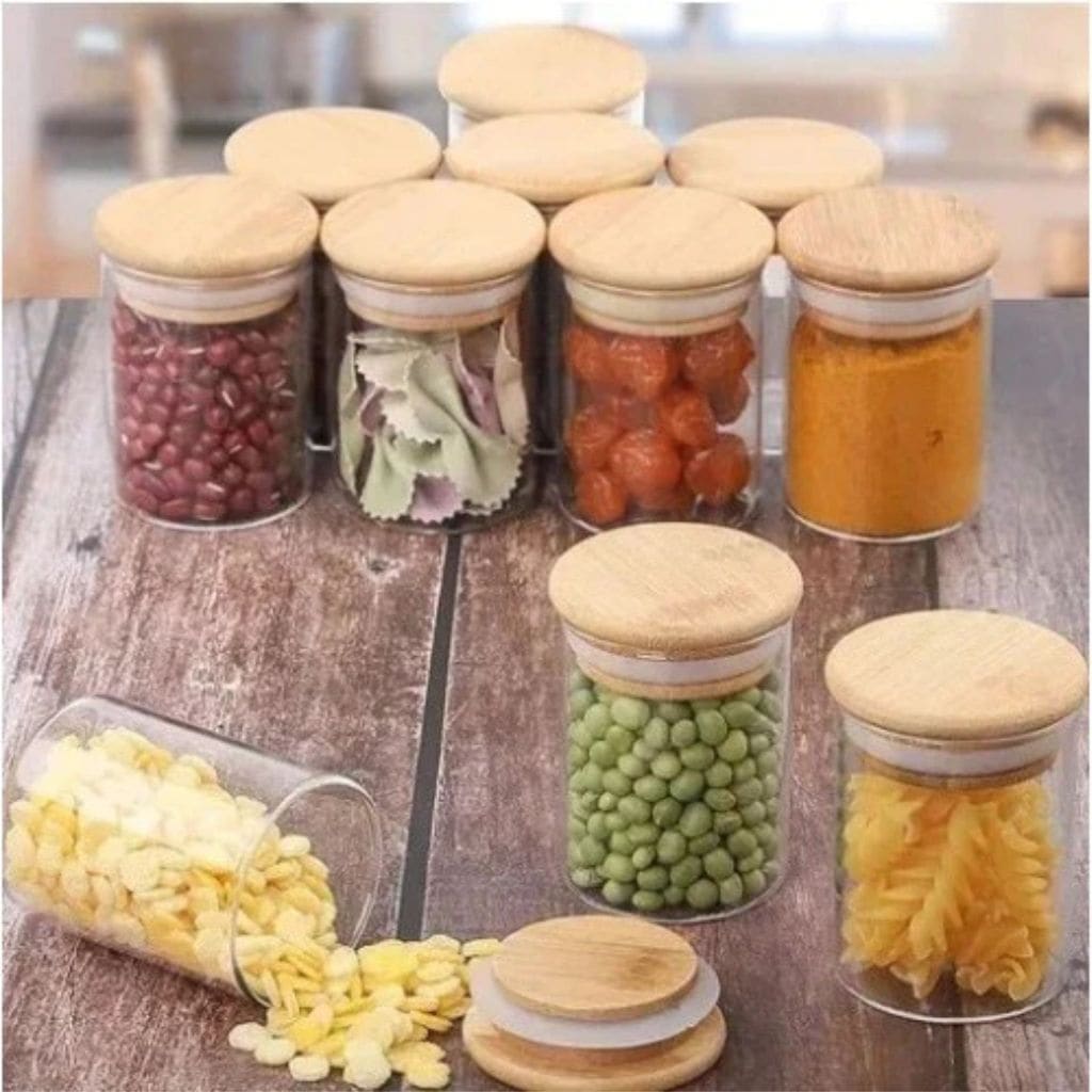 Kit 6 Peças 200/250/300ML Potes de vidro Herméticos Com Tampa De Bambu