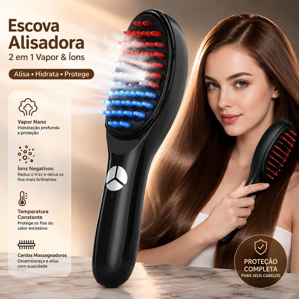 Escova Massageadora com Laser 4 em 1 – Tratamento Capilar e Antiqueda