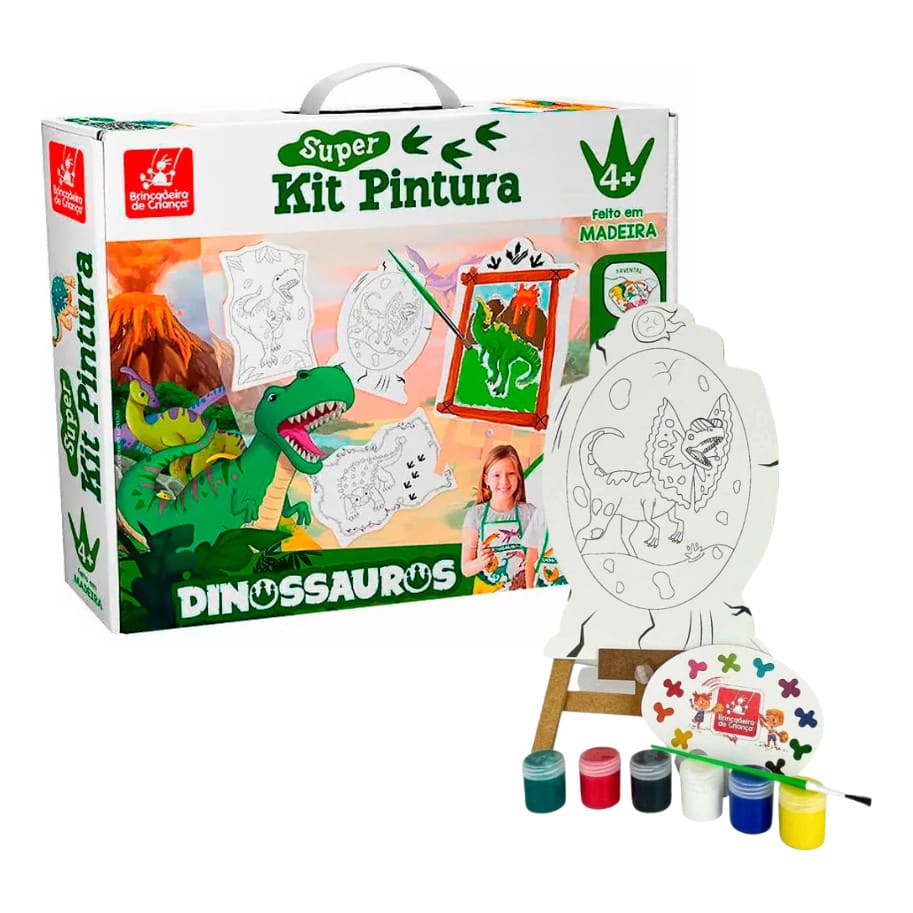 Super Kit Pintura  4 Telas + Cavalete + 6 Tintas + Pincel + Avental + Godê