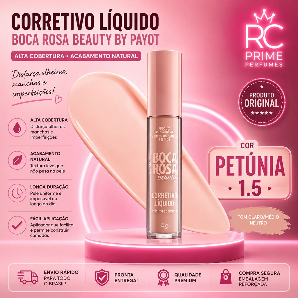 Corretivo Líquido Boca Rosa Beauty by Payot – Alta Cobertura, Longa Duração