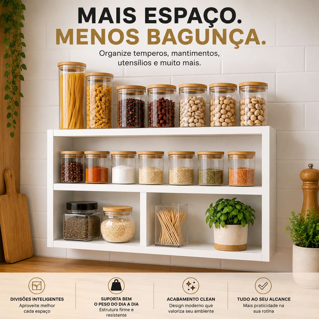 Prateleira Nicho Organizador MDF Branco 50x30cm para Banheiro Cozinha Parede Multiuso