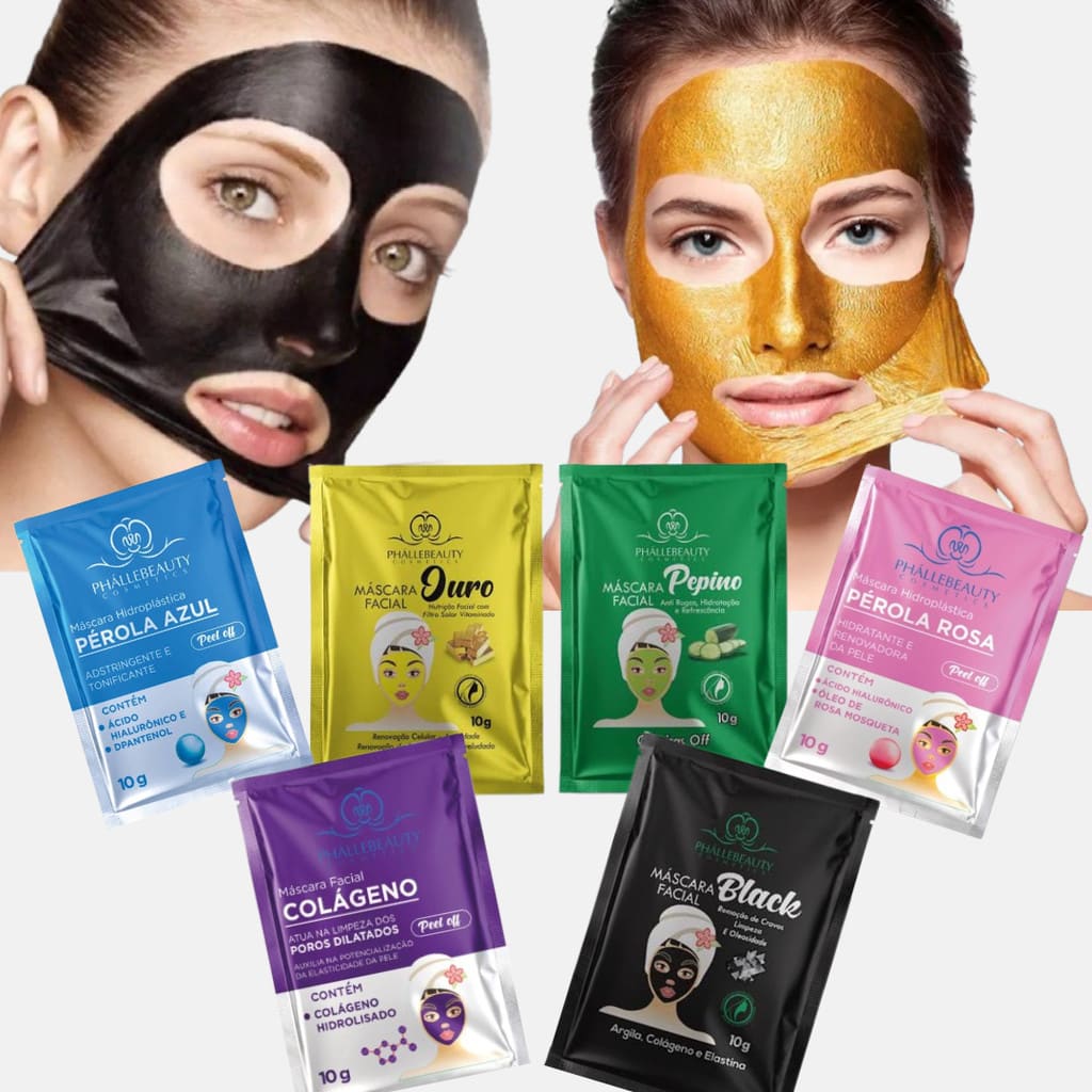 Mascara Facial Kit 12 un Sache Limpeza Colageno Acido Hialuronico Remove Cravos Skin Care Profissional