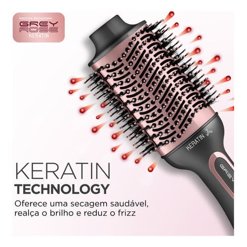 Escova Secadora Modeladora e Alisadora 3 em 1 Mondial ES-11-BI 1300w Rose Grey Keratin Bivolt