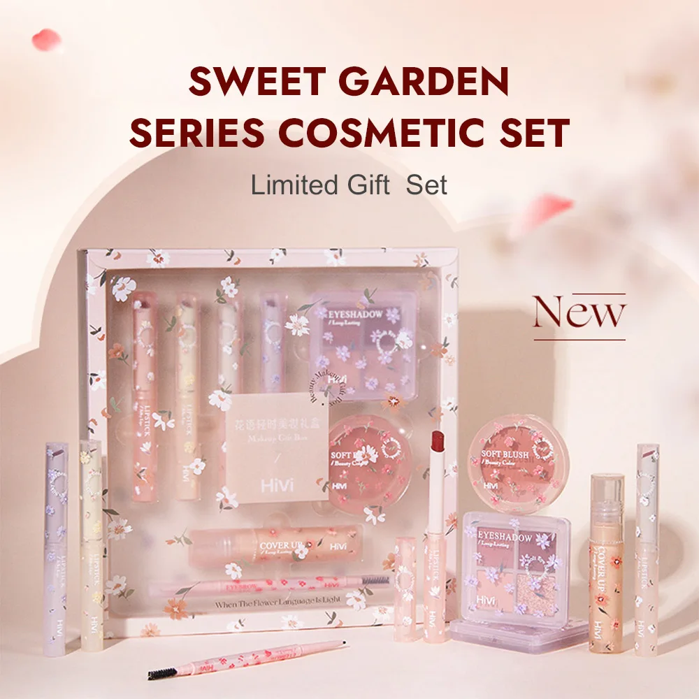 Conjunto de beleza de 8 peças com batom, corretivo, sombra, sobrancelha e blush