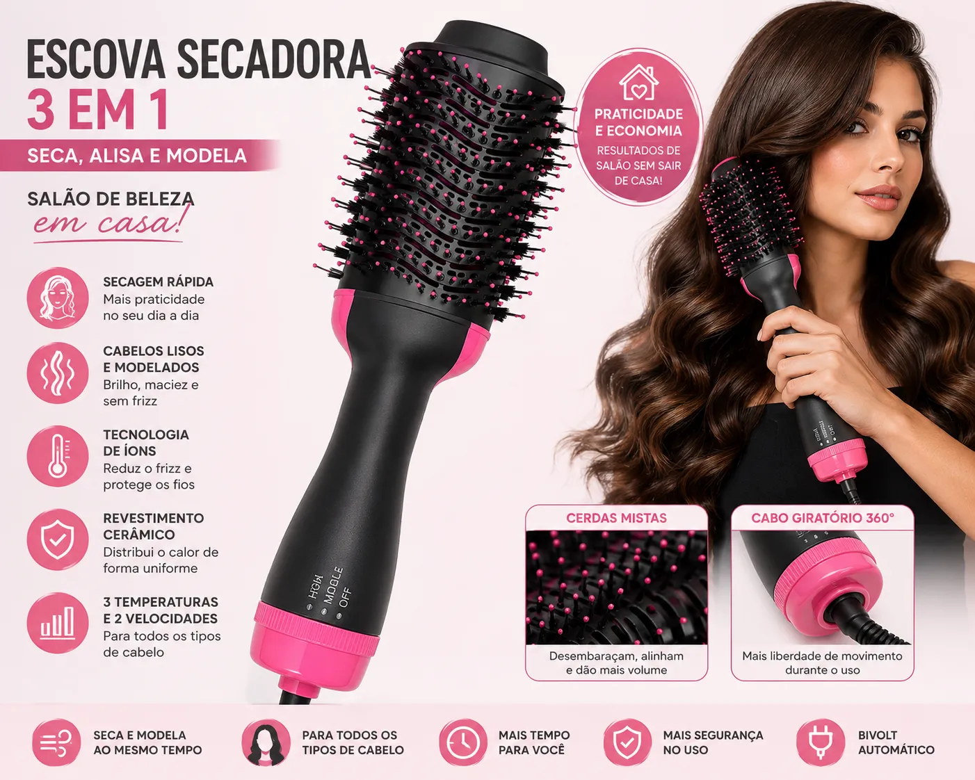 Escova Multifuncional 3 em 1