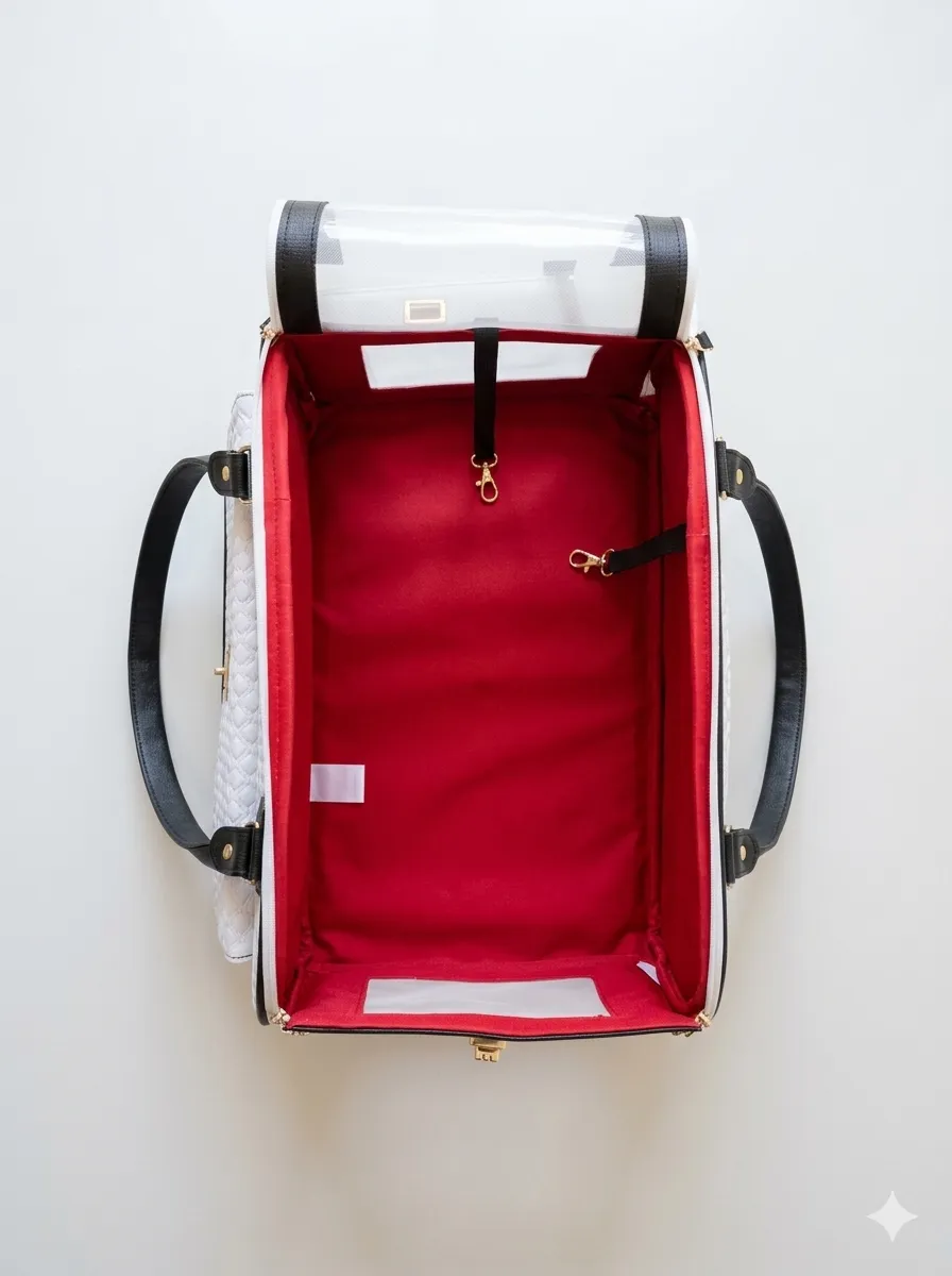 Bolsa de transporte pet luxo preto e branco