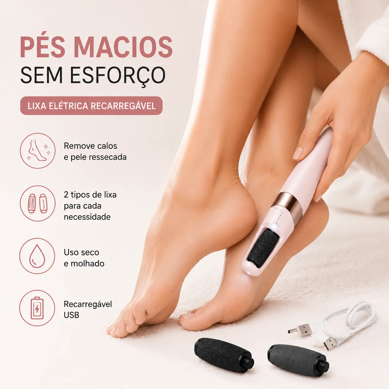 Lixa Elétrica para Pés Recarregável | Removedor de Calos