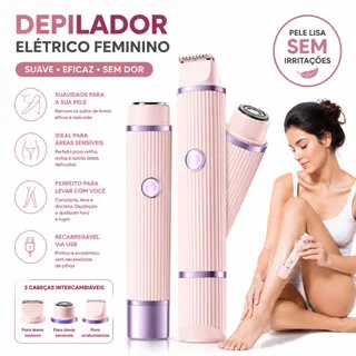 Depilador elétrico com navalha dupla cuidado e delicadeza com sua pele, Recarregável com Tecnologia avançada Indolor